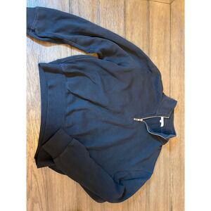 Z Supply Womens Black Quarter Zip Pullover Sweatshirt Cropped ZT213317S Small